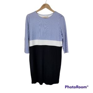 J. Jill Blue White Striped 3/4 Sleeve Midi Dress Sz M Petite